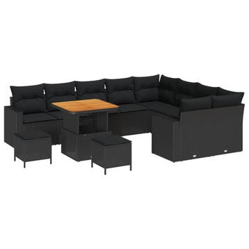 vidaXL Tuinbankenset 13 st 10-Aantal zitplaatsen Zwart poly, Verzenden, Nieuw, 3 zitplaatsen