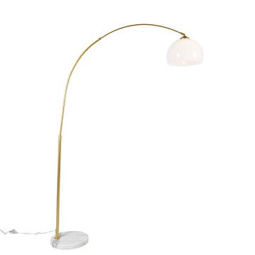 Smart booglamp messing met witte kap incl. Wifi A60 - Arc, Verzenden, Nieuw, Modern