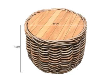 Sumatra grote ronde tafel met teakblad naturel rotan, Ophalen of Verzenden, Nieuw