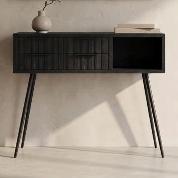 *WOONWINKEL* Zwarte Wandtafel Teak Latjes, Verzenden, Nieuw