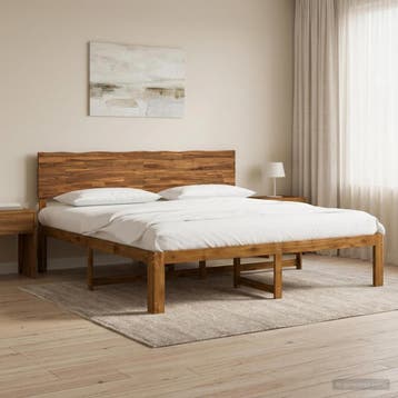 vidaXL Tweepersoonsbed met hoofdeinde ROSTOCK Naturel 193 x, Verzenden, Nieuw, Bruin, Hout