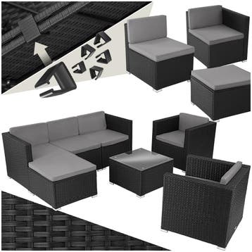 Wicker loungeset Lignano met 2 fauteuils - zwart, Verzenden, Nieuw