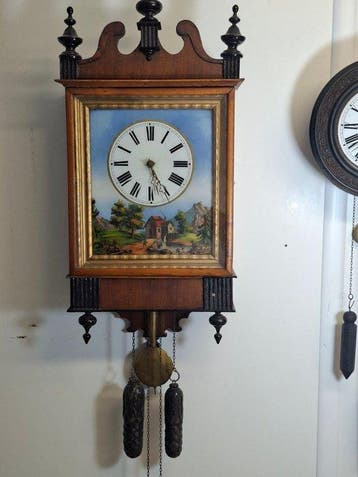 Zwarte Woud wandklok, Schilderij klok - Hout, Messing -