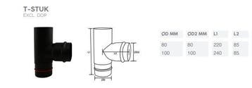 Rookkanaal pellet kachel 100mm staal T-stuk, Ophalen of Verzenden, Nieuw