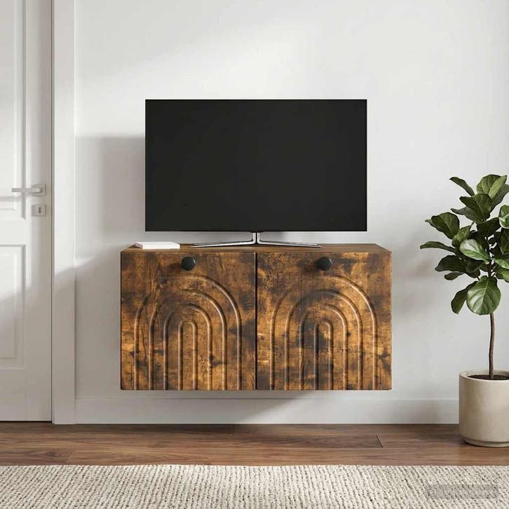 vidaXL Wandbeugel TV-kast Gerookt eiken 59,5 x 41 x 30 cm, Huis en Inrichting, Kasten | Televisiemeubels, Nieuw, Minder dan 50 cm