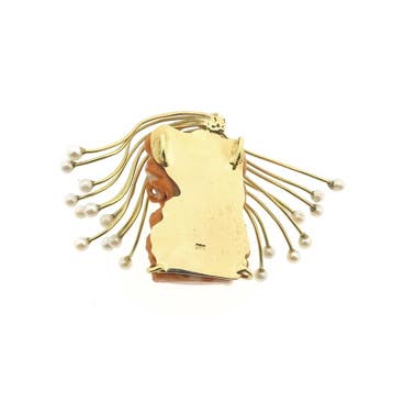 Gouden Medusa hanger in bloedkoraal en parels, Ophalen of Verzenden, Gebruikt, Goud, Overige merken