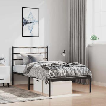 vidaXL Bedframe met hoofdbord metaal zwart 100x190 cm, 100 cm, Eenpersoons, Verzenden, Zwart
