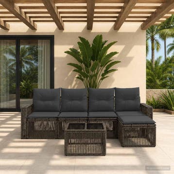 vidaXL Tuinbankenset 6 st Grijs en Donkergrijs poly rattan, Verzenden, Nieuw, 6 zitplaatsen