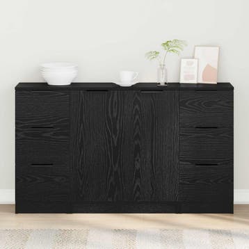 vidaXL Dressoir met lade 3 pcs Zwart Eiken Bewerkt hout, Verzenden, Nieuw, Overige houtsoorten, Minder dan 50 cm