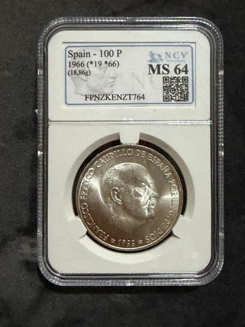 Spanje. Francisco Franco. 100 Pesetas 1966*66 NCV MS64, Postzegels en Munten