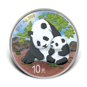 30 gram zilveren munt Panda 2024 gekleurd, Verzenden