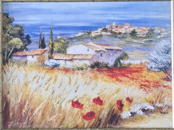 Z . B - Provence Landscape Hand-Painted Poppies Cypress