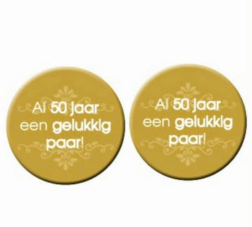 2 buttons al 50 jaar een gelukkig paar, Hobby en Vrije tijd, Verzenden, Nieuw, Versiering, Geboorte of Huwelijk