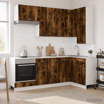 vidaXL Keukenblok LYON 8 st Gerookt eiken Bewerkt hout, Verzenden, Nieuw, Bruin