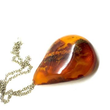 Oud natuurlijk patroon Baltisch barnsteen hanger & ketting -
