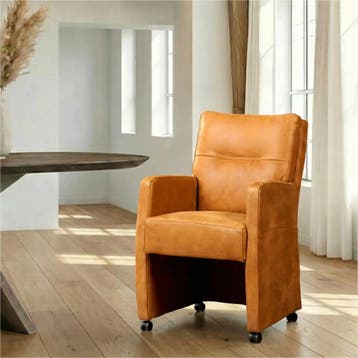 Leren eetkamerstoel Sharp - Kenia Cognac (cognac) - Met, Ophalen of Verzenden, Nieuw, Leer, Eigentijds, Modern