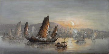 Baie de Hong Kong aux jonques traditionnelles - Ecole