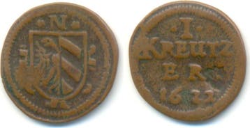 1 Kreuzer mit Gegenstempel Stadtschild von 1623 1622 Nuer..., Verzenden