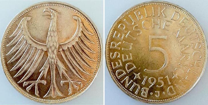 5 Mark Duitsland 5 duitse Mark 1951 J stgl J 387 5 Dm zilver, Postzegels en Munten, Munten | Europa | Niet-Euromunten, Verzenden
