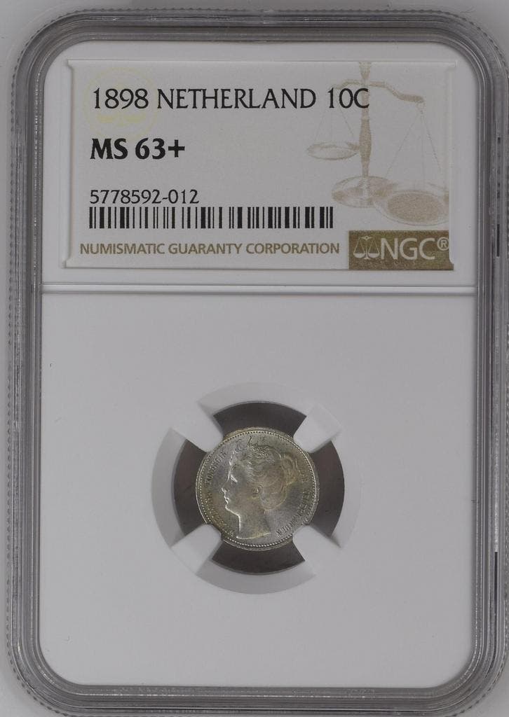 Koningin Wilhelmina 10 cent 1898 NGC MS63+ gecertificeerd, Postzegels en Munten, Munten | Nederland, Losse munt, 10 cent, Koningin Wilhelmina