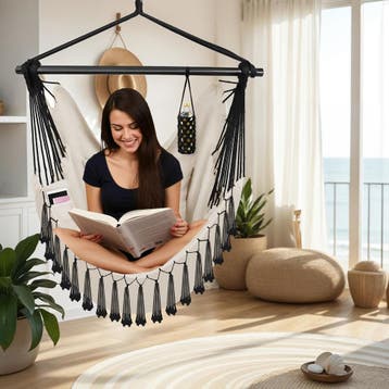 Hangstoel Malika, boho-stijl, draagkracht 150kg - beige, Verzenden, Nieuw