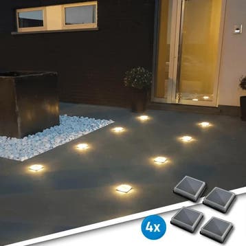 Solar grondspot Square Helder Wit met schemersensor 4 stuks, Verzenden, Nieuw, Kunststof, Led