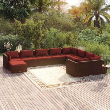 vidaXL 10-delige Loungeset met kussens poly rattan bruin, Verzenden, Nieuw, Loungeset