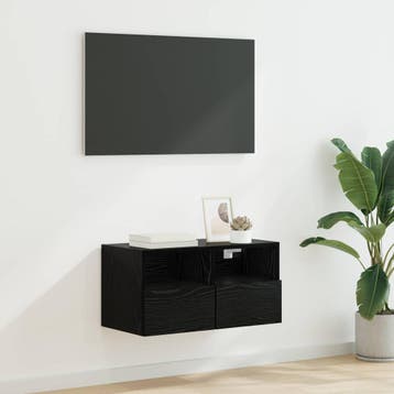 vidaXL TV Wandkast 60 x 30 x 30 cm Zwart Eiken Bewerkt hout, Verzenden, Nieuw, 50 tot 100 cm, Minder dan 100 cm