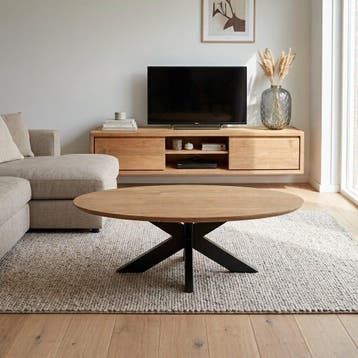 Ovale salontafel met stalen poot -  110 cm x 70 cm Verjongd, Huis en Inrichting, Ophalen of Verzenden, Nieuw