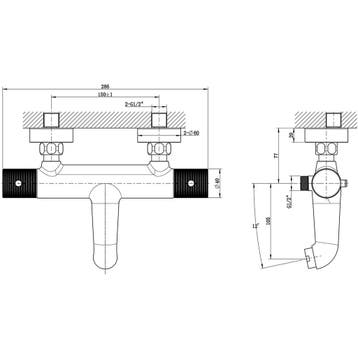 Wiesbaden Ribbd Thermostatische Badmengkraan - 15cm - Mat, Doe-het-zelf en Verbouw, Sanitair, Ophalen of Verzenden, Nieuw