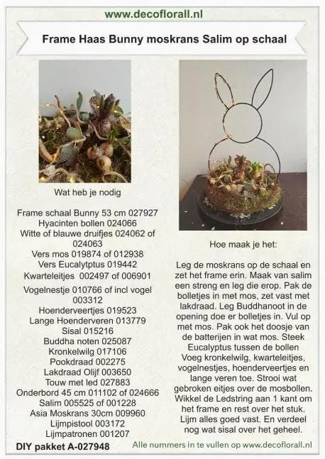 Haas bunny moskrans salim op schaal stel zelf je pakket, Huis en Inrichting, Woonaccessoires | Kunstplanten en Kunstbloemen, Nieuw
