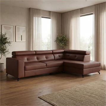 Leren hoekbank Nova - 2.5-zits arm links + Longchair arm, 250 tot 300 cm, Bohemian, Industrieel, Modern, Scandinavisch, Hoekbank