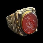 Zonder minimumprijs - Zegelring Zilver Carneool - Met Bird
