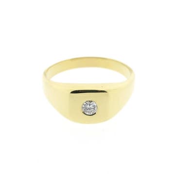 Gouden heren ring met diamant; 0,20 ct., Gebruikt, 20 of groter, Heer, Ophalen of Verzenden