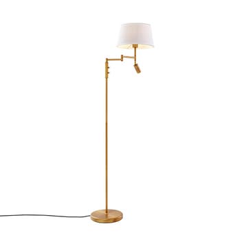 Vloerlamp brons met witte kap en verstelbare leeslamp -, Verzenden, Nieuw, Retro