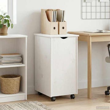 vidaXL Rolling Kast met wiel Wit 34 x 39 x 65,5 cm Massief, Verzenden, Nieuw