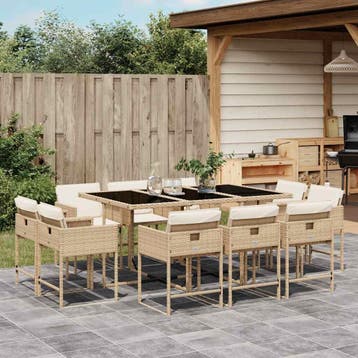 vidaXL 11-delige Tuinset met kussens poly rattan beige, Verzenden, Nieuw, Meer dan 8 zitplaatsen, Tuinset