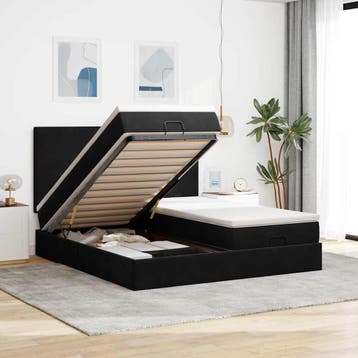 vidaXL Ottoman bed met matrassen en LEDs 200x200cm fluweel, Verzenden, Zwart, Overige maten, 200 cm