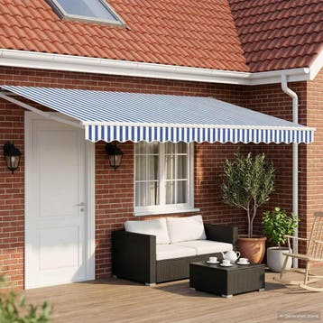 vidaXL Handbediende luifel met LEDs Blauw en Wit 5 x 3 m, Verzenden, Nieuw