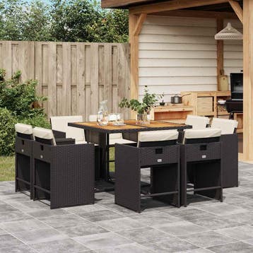 vidaXL 9-delige Tuinset poly rattan zwart, Verzenden, Nieuw, 8 zitplaatsen, Tuinset