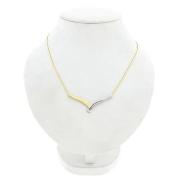 Bicolor gouden cobraschakel collier met vaste hanger en z..., Gebruikt, Ophalen of Verzenden, Met edelsteen, Goud