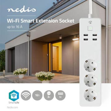 Wi-Fi Smart Stekkerdoos | 3x Schuko Type F | 4x USB | 16 A, Ophalen of Verzenden, Nieuw