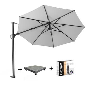 Challenger T2 zweefparasol 350 cm rond wit met 90KG voet en, Tuin en Terras, Parasols, Ophalen of Verzenden, Nieuw