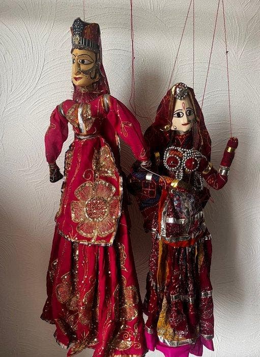 Marionet - Groot paar traditionele Indiase poppen, Antiek en Kunst, Kunst | Niet-Westerse kunst