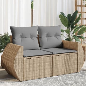 vidaXL Tuinbank 2-zits met kussens poly rattan beige, Verzenden, Nieuw
