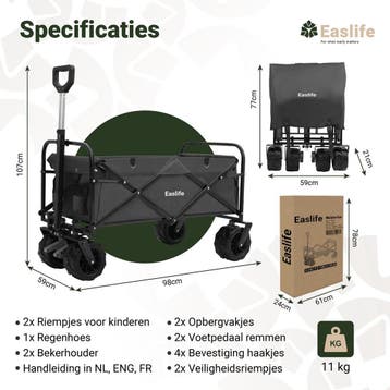 EasLife opvouwbare bolderkar - Bolderwagen met regen hoes -, Ophalen of Verzenden, Nieuw