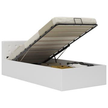 vidaXL Bedframe met opbergruimte hydraulisch kunstleer wit, Overige materialen, 90 cm, Eenpersoons, Verzenden