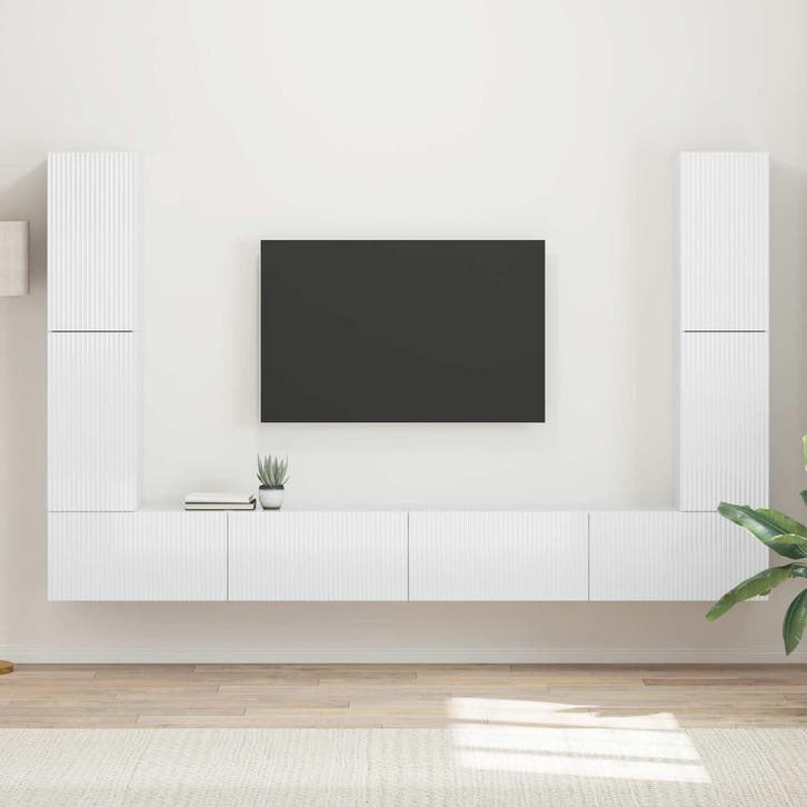 vidaXL Tv-meubelset 8 pcs Hoogglans wit Bewerkt hout, Huis en Inrichting, Kasten | Televisiemeubels, Nieuw, Minder dan 50 cm, Overige houtsoorten