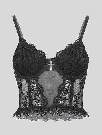 Dames Sexy kanten lingerie top met visgraat en stalen ring, Verzenden