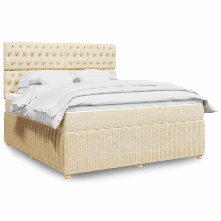 vidaXL Boxspring met matras stof crèmekleurig 180x200 cm, Huis en Inrichting, Slaapkamer | Bedden, 80 cm, 200 cm, Crème, Eenpersoons